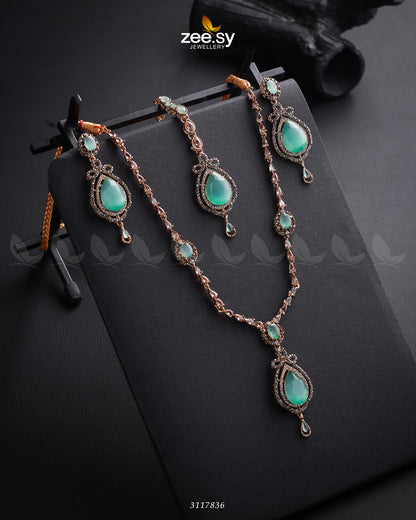 Syra Yousuf Necklace Set Golden Mint Green