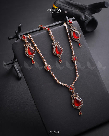 Syra Yousuf Necklace Set Golden Red