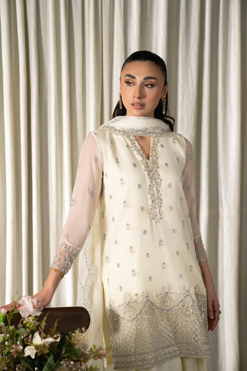 Neeshay | Ready to Wear Chiffon | RTW-CHFN-06 White - Pakistani Designer Dress - by Neeshay - Type : Ladies Clothes - 100% Original at Saira Sultan