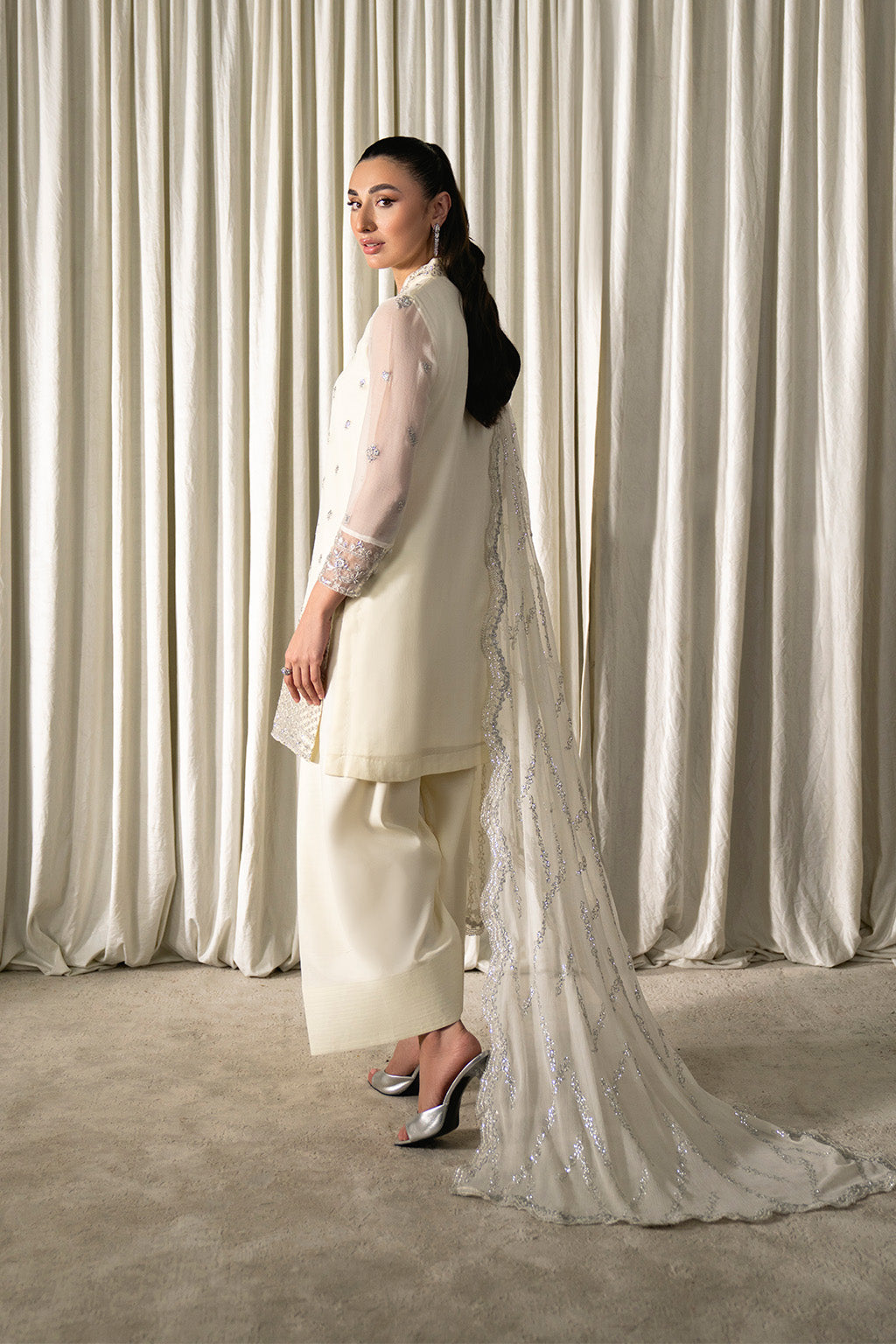 Neeshay | Ready to Wear Chiffon | RTW-CHFN-06 White - Pakistani Designer Dress - by Neeshay - Type : Ladies Clothes - 100% Original at Saira Sultan
