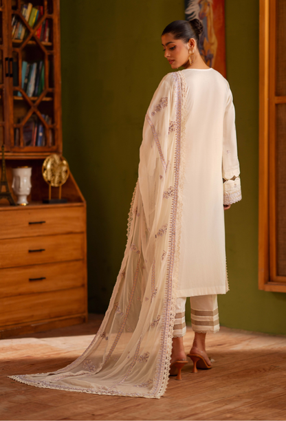 Humdum | Lala Rukh Lawn | Lalarukh - D09 S Off White Lawn