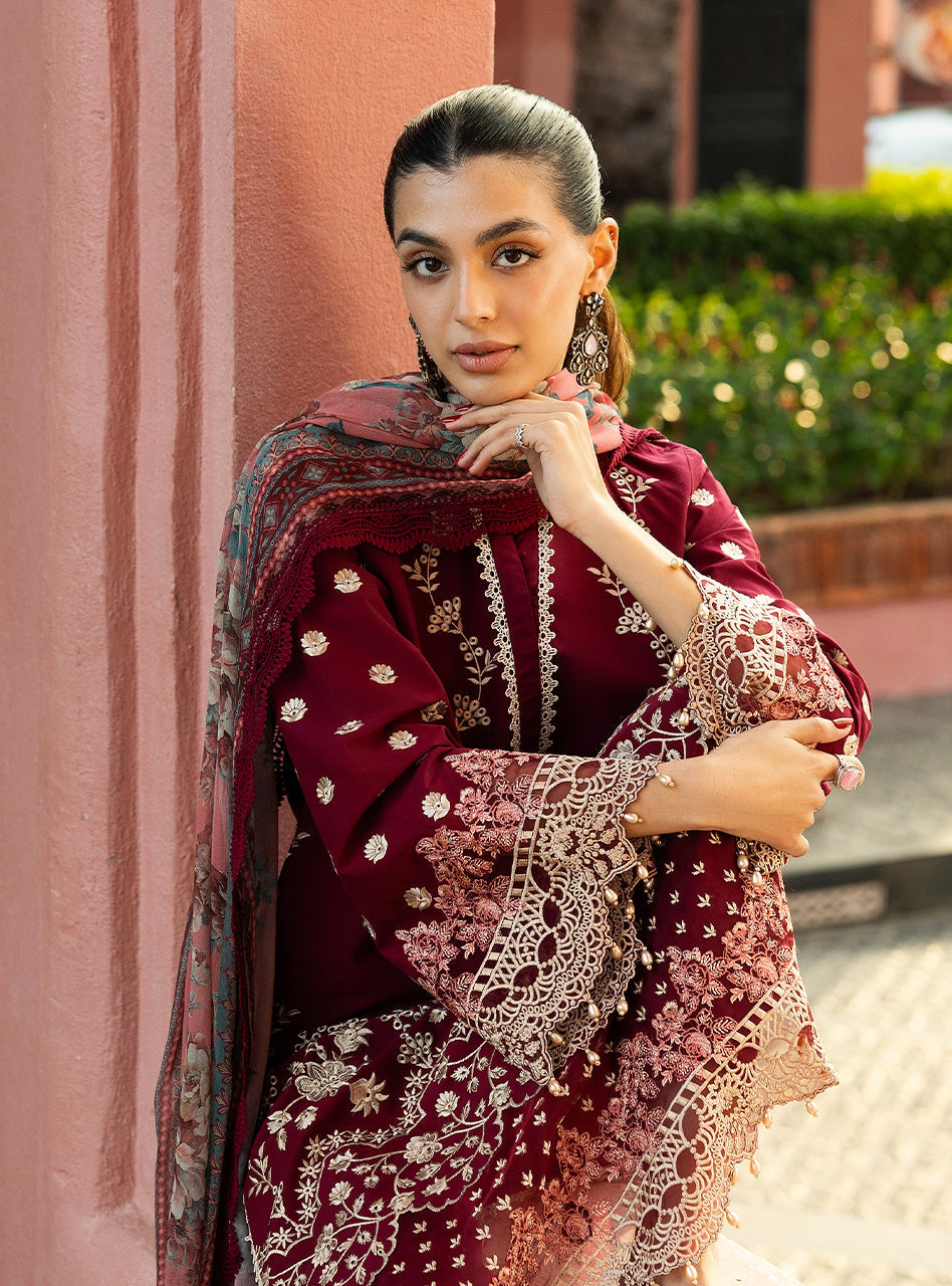 Zainab Chottani | Chikankari 25 | Izrah - 2B L Maroon Chikankari