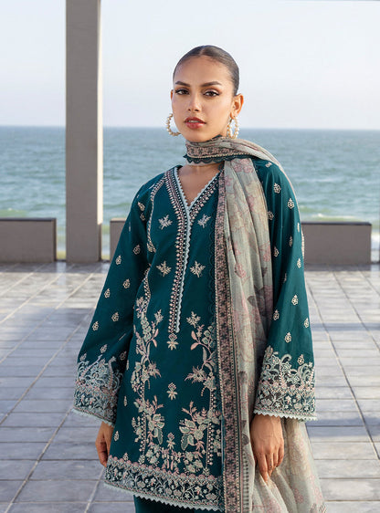 Zainab Chottani | Tahra Lawn 25 | Mina M Teal Green Lawn