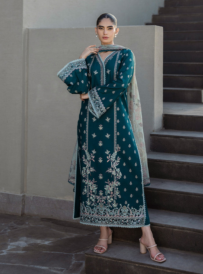 Zainab Chottani | Tahra Lawn 25 | Mina S Teal Green Lawn