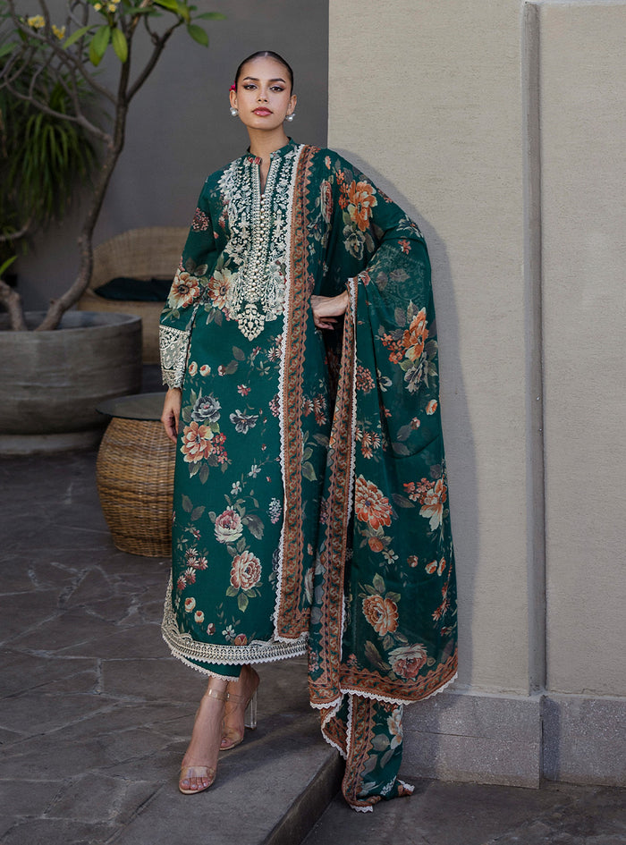 Zainab Chottani | Tahra Lawn 25 | Velina S Deep Olive Green Lawn