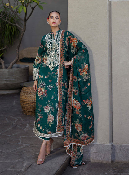 Zainab Chottani | Tahra Lawn 25 | Velina S Deep Olive Green Lawn