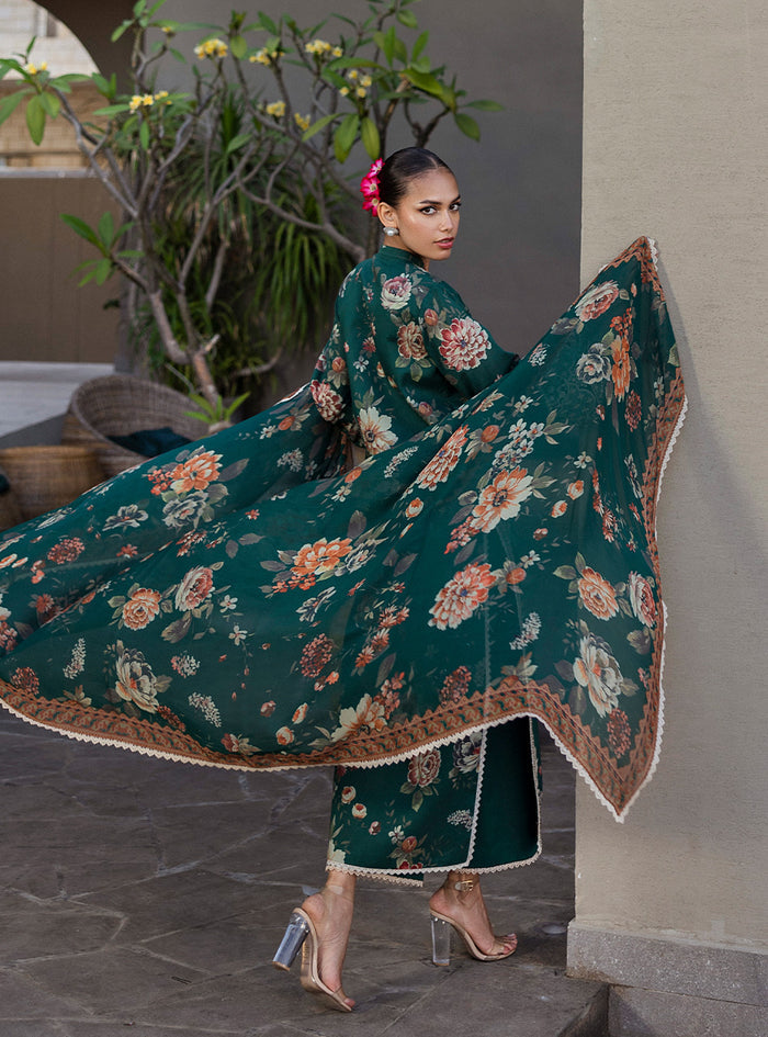 Zainab Chottani | Tahra Lawn 25 | Velina M Deep Olive Green Lawn