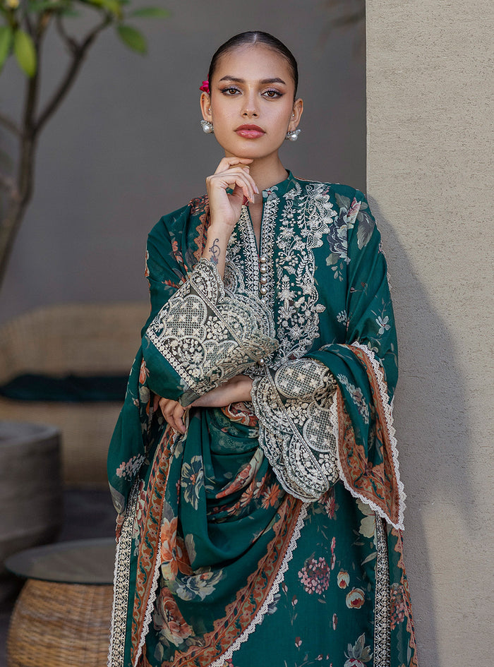 Zainab Chottani | Tahra Lawn 25 | Velina L Deep Olive Green Lawn