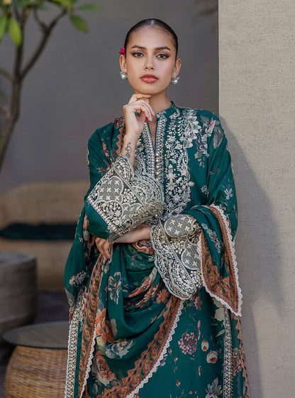 Zainab Chottani | Tahra Lawn 25 | Velina L Deep Olive Green Lawn
