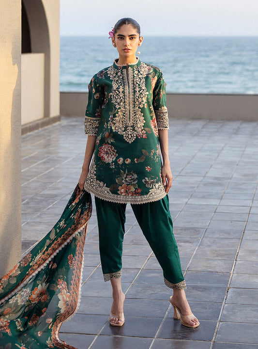 Zainab Chottani | Tahra Lawn 25 | Velina XS Deep Olive Green Lawn