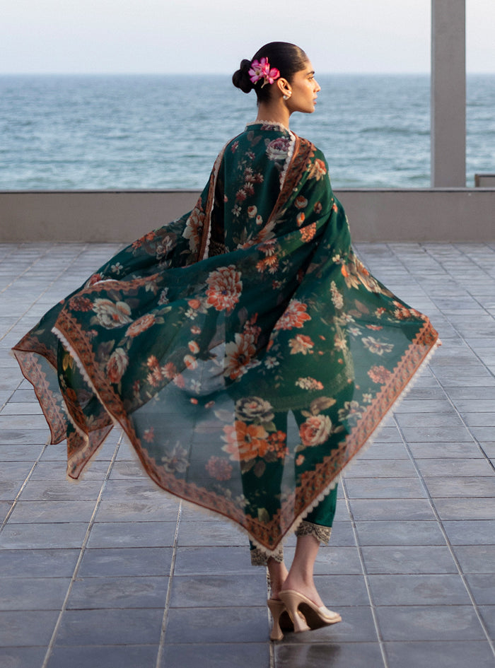 Zainab Chottani | Tahra Lawn 25 | Velina XL Deep Olive Green Lawn