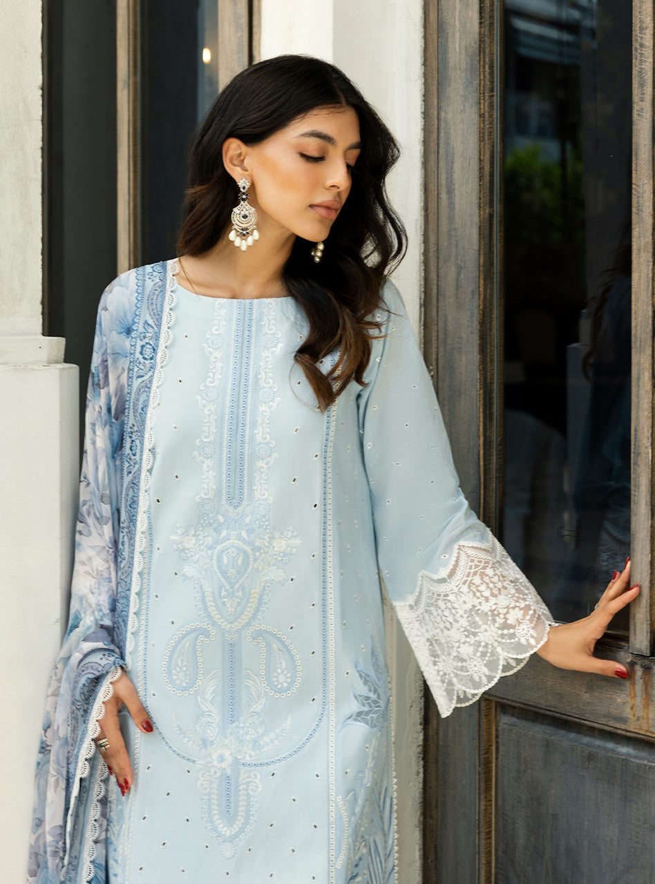 Zainab Chottani | Chikankari 25 | Liyah - 7B M Light Blue Chikankari