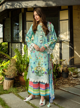 Roheenaz | Ethereal Bloom Lawn 25 | Maristela XS Pastel Blue Printed lawn