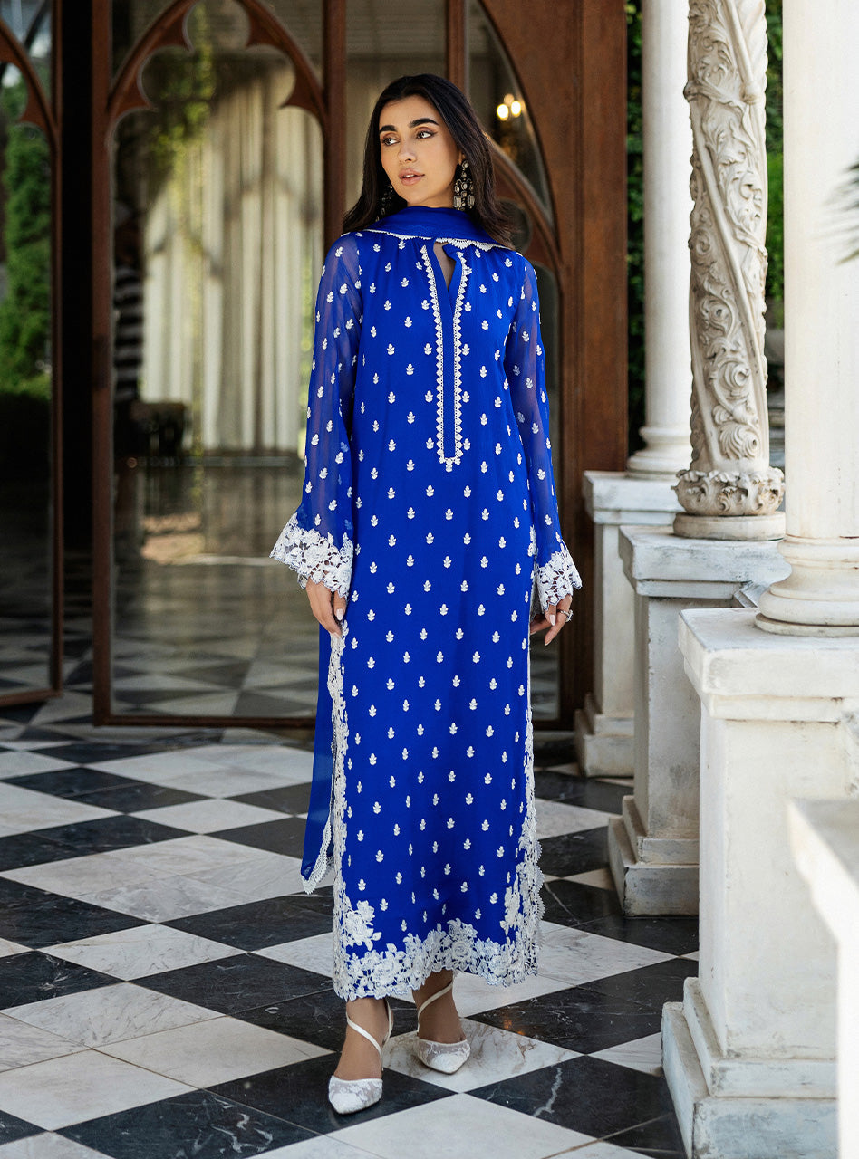 Zainab Chottani | Ramadan Edit 25 | Cobalt Dreamscape XS Cobalt Blue Pure Chiffon