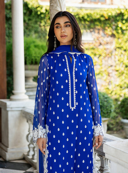 Zainab Chottani | Ramadan Edit 25 | Cobalt Dreamscape L Cobalt Blue Pure Chiffon