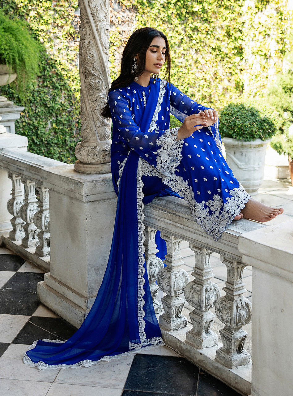 Zainab Chottani | Ramadan Edit 25 | Cobalt Dreamscape XL Cobalt Blue Pure Chiffon