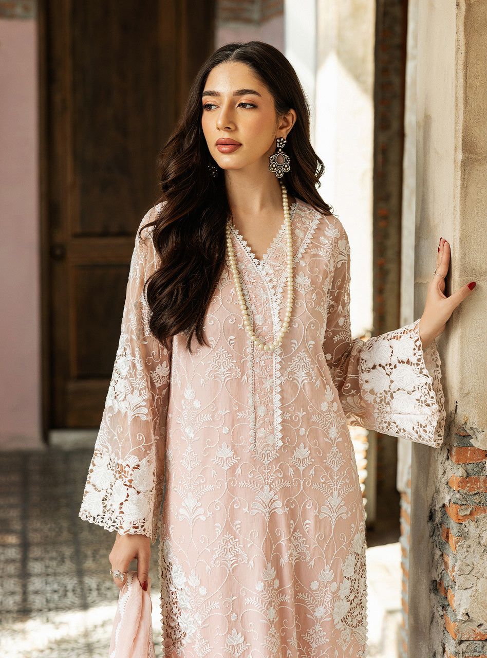 Zainab Chottani | Ramadan Edit 25 | Salmon Pink Celeste M Pale Peach Pure Chiffon