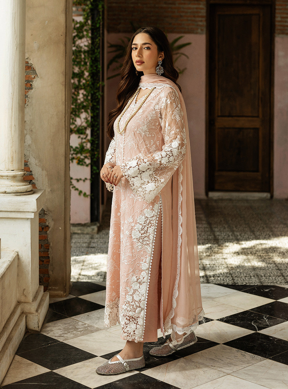 Zainab Chottani | Ramadan Edit 25 | Salmon Pink Celeste L Pale Peach Pure Chiffon