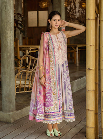Roheenaz | Ethereal Bloom Lawn 25 | Eloria XS Soft Lilac Printed lawn