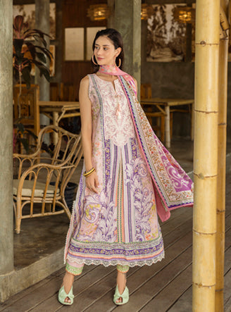 Roheenaz | Ethereal Bloom Lawn 25 | Eloria L Soft Lilac Printed lawn
