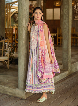 Roheenaz | Ethereal Bloom Lawn 25 | Eloria M Soft Lilac Printed lawn
