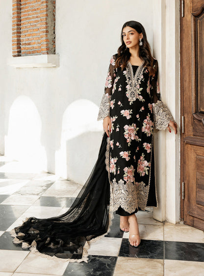 Zainab Chottani | Ramadan Edit 25 | Black Rose Waltz XS Black Pure Chiffon