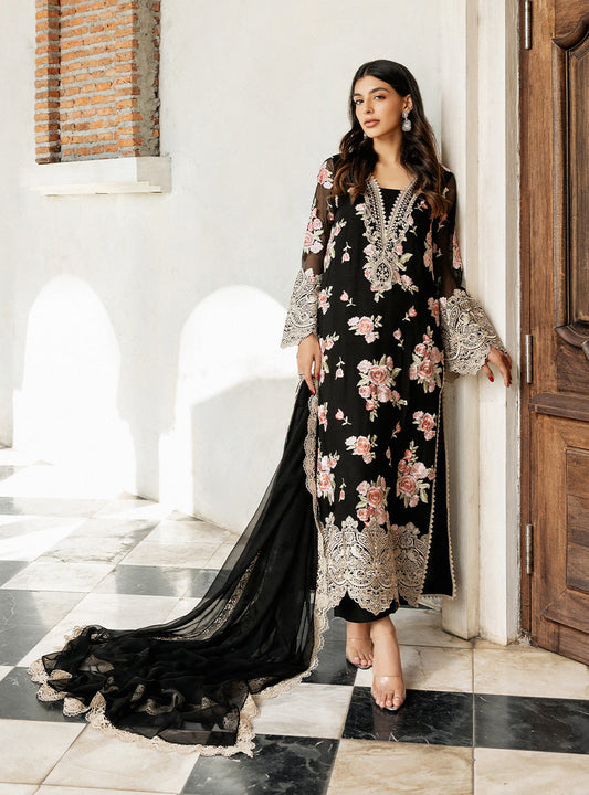 Zainab Chottani | Ramadan Edit 25 | Black Rose Waltz XS Black Pure Chiffon