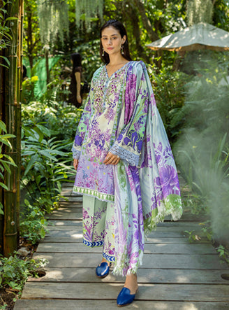 Roheenaz | Ethereal Bloom Lawn 25 | Florisse XS Mint Gray Printed lawn
