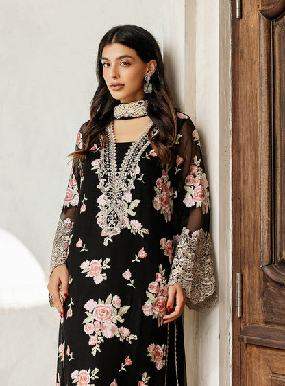 Zainab Chottani | Ramadan Edit 25 | Black Rose Waltz M Black Pure Chiffon