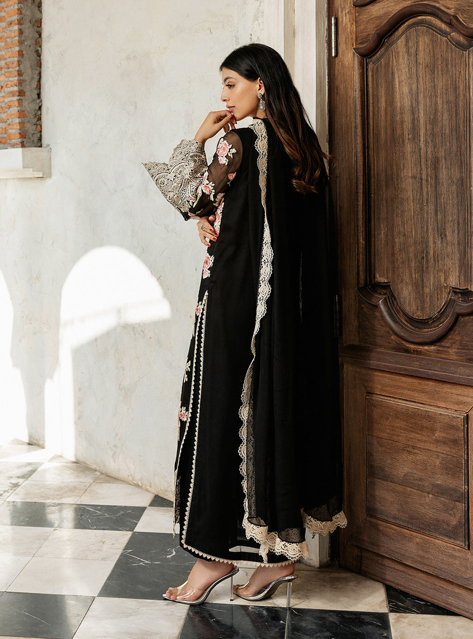 Zainab Chottani | Ramadan Edit 25 | Black Rose Waltz S Black Pure Chiffon