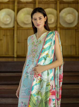 Roheenaz | Ethereal Bloom Lawn 25 | Mistelle S Light Blue Printed lawn