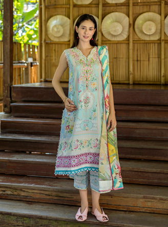 Roheenaz | Ethereal Bloom Lawn 25 | Mistelle M Light Blue Printed lawn