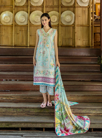 Roheenaz | Ethereal Bloom Lawn 25 | Mistelle XS Light Blue Printed lawn