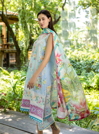 Roheenaz | Ethereal Bloom Lawn 25 | Mistelle XL Light Blue Printed lawn