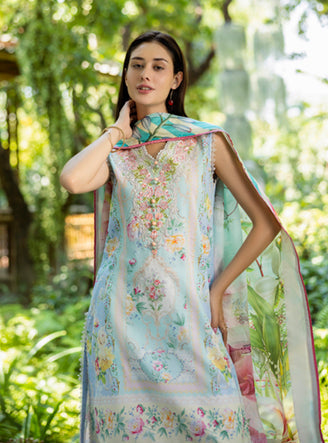 Roheenaz | Ethereal Bloom Lawn 25 | Mistelle L Light Blue Printed lawn
