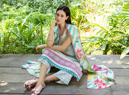 Roheenaz | Ethereal Bloom Lawn 25 | Mistelle Custom Size Light Blue Printed lawn