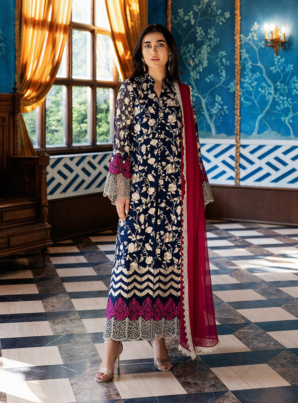Zainab Chottani | Ramadan Edit 25 | Midnight Muse XS Midnight Blue Pure Chiffon