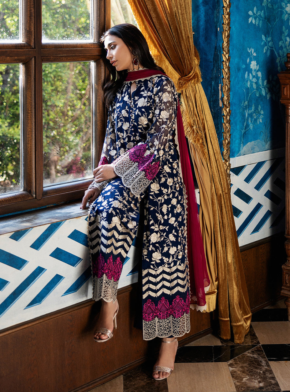 Zainab Chottani | Ramadan Edit 25 | Midnight Muse XL Midnight Blue Pure Chiffon