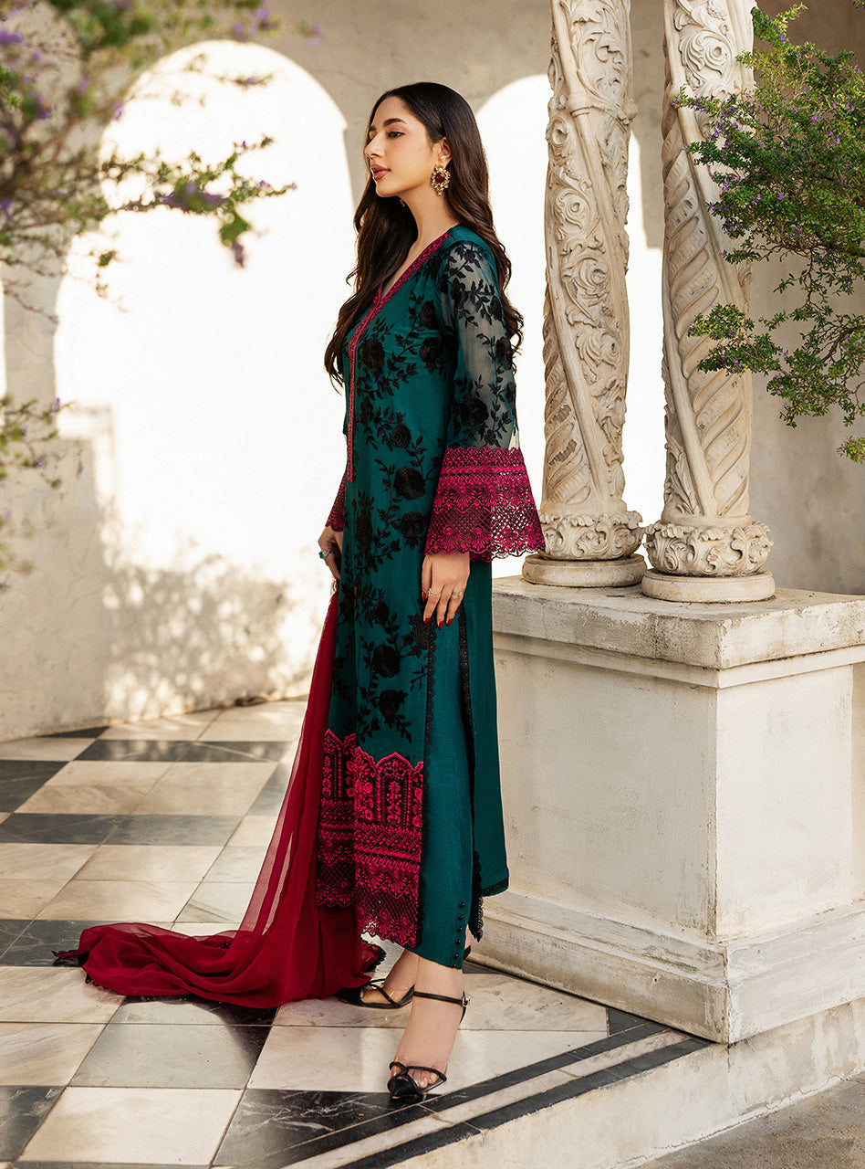 Zainab Chottani | Ramadan Edit 25 | Emerald Twilight S Emerald Green Pure Chiffon