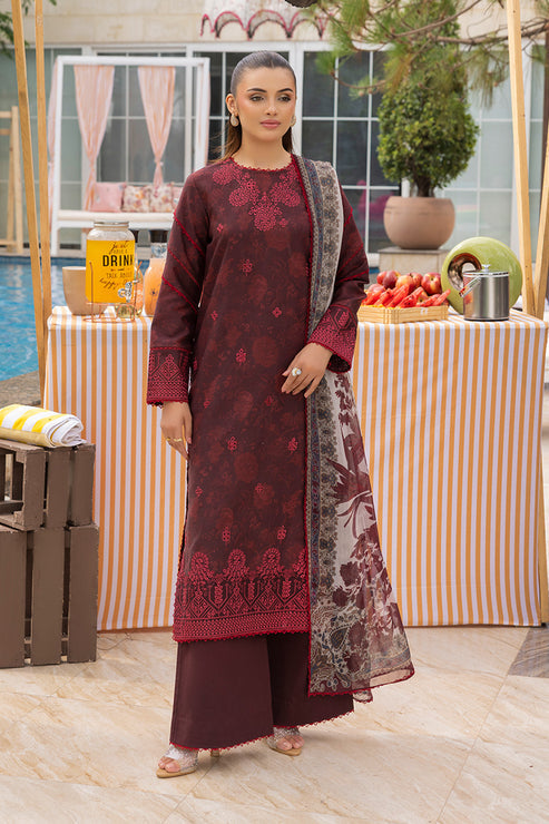 Saad Shaikh | Lawn 25 | Mehroon - Twilight Flora XS Dark Maroon Lawn