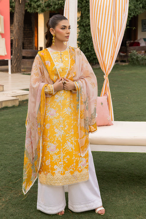 Saad Shaikh | Lawn 25 | Yellow - Amber Bloom XS Mustard Yellow Lawn