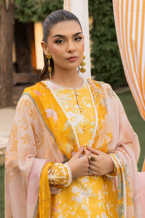 Saad Shaikh | Lawn 25 | Yellow - Amber Bloom L Mustard Yellow Lawn
