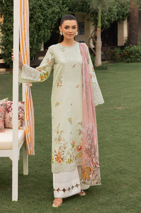 Saad Shaikh | Lawn 25 | Pista - Floral Mirage L Green White Lawn
