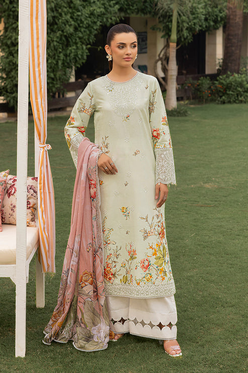 Saad Shaikh | Lawn 25 | Pista - Floral Mirage XS Green White Lawn