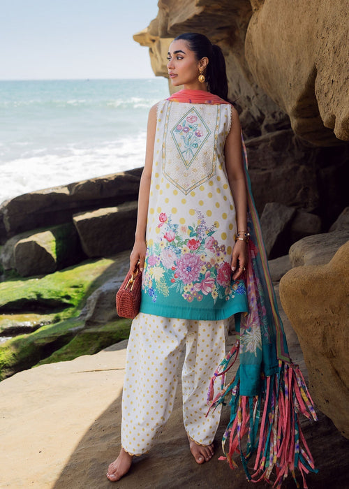 Sadaf Fawad Khan | Siraa Lawn 25 | Retro Polka XS Off White Lawn