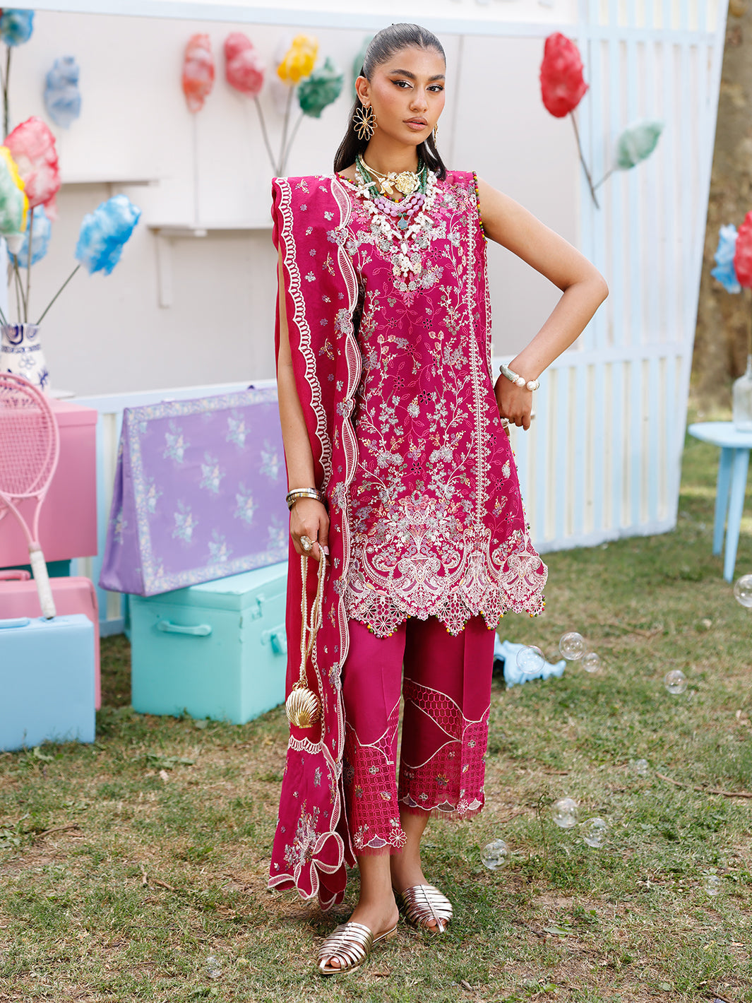 Bin Ilyas | Carnival Summer Edit 25 | 35 - B XS Magenta Lawn