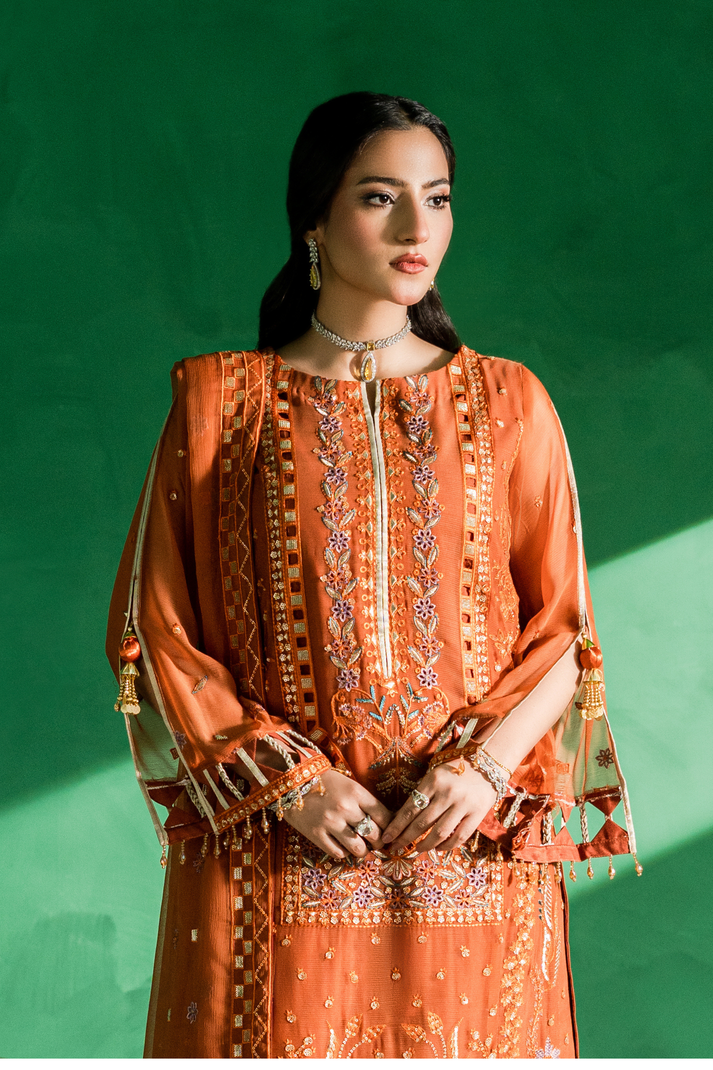 Zebtan | Farmaish Formals | FC-03 XL Dull Orange Chiffon