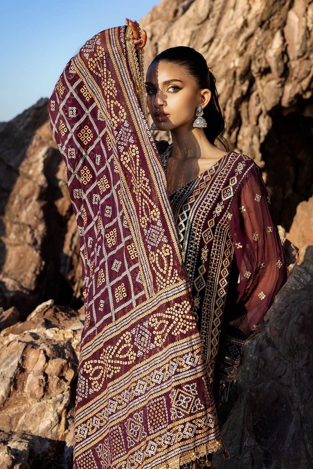 Gul Ahmed | Chunri Lawn 25 | BM-52023 L Dark Plum Chiffon