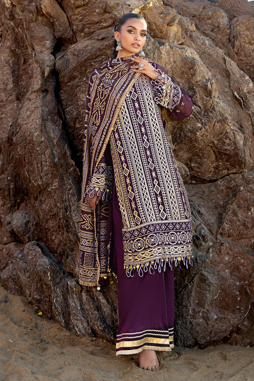 Gul Ahmed | Chunri Lawn 25 | BM-52023 S Dark Plum Chiffon