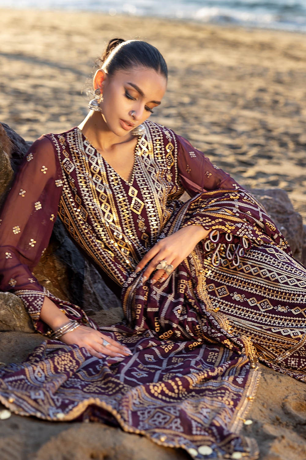 Gul Ahmed | Chunri Lawn 25 | BM-52023 XL Dark Plum Chiffon